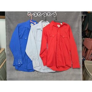 Ely Cattleman Long Sleeve Pearl Snap Shirts (Lot of 3) Red Gray Blue 15 1/2 x 34